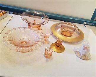 assorted pink glassware