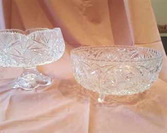 two pieces cut crytal - compote and footed dish