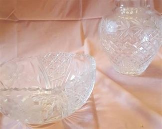 etched vase and bowl