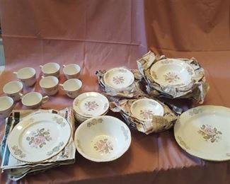 service for 8 dish set - cups and saucers, salad plates, dessert plates, bowls, small bowls, two serving dishes