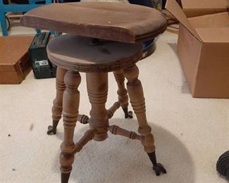 Ball and Claw Piano Stool - Missing piece of top and 1 glass ball