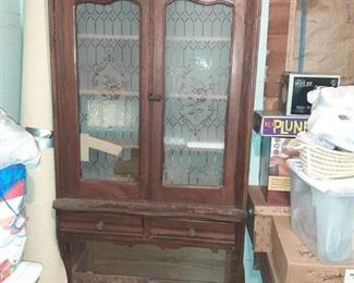 Antique Cabinet - 1 Glass and 1 Door is Broke - Upstairs