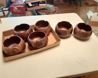 6 Wood Bowls - 1 is Cracked