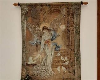 Lighted Angel Tapestry And 2 Cherubs