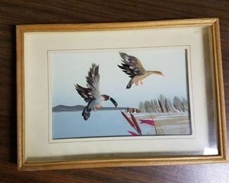 3D framed art - mixed media - feathers