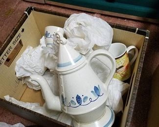 box of Poppy Trail and other dishware