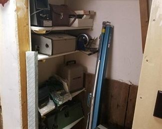 contents of basement closet - lots of camera and photo equipment