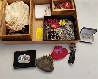 lot of assorted jewelry, hankies, gloves