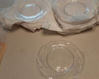 14 Etched Rose Glass Plates
