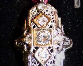 Antique Art Deco 14K Gold Pendant with Rose Cut Diamonds