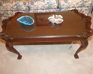 Antique French glass top coffee table
