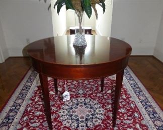 Baker Mahogany Inlaid Center Table, 100% Wool Rug from India