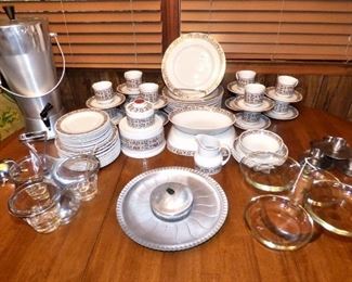 Mid Century Modern Royal Doulton "Fire Glow" China Set, Serving items.