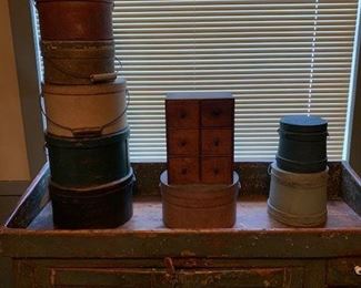 More storage bail handled containers.  All original six drawer apothecary.