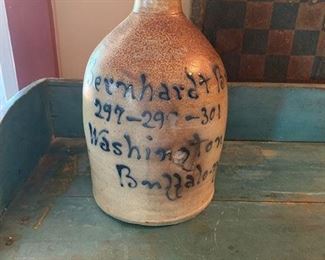 Wonderful stoneware jug with advertising for 'BERHARDT BROS., BUFFALO, NY"