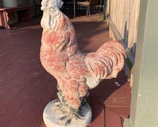Vintage cement rooster.  Just one of many outdoor items in sale. 