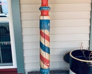 Nice early wooden barber pole in vivid colors.  Approximately 40" tall.