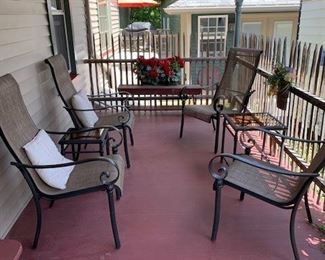 Group of patio furniture and bench, etc.