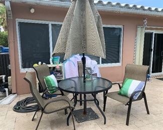 Outdoor table, chairs and Umbrella