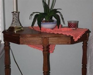 Depression Era Walnut Side Table .  Crystal Base Candlestick Vanity Lamp (1 of 2)