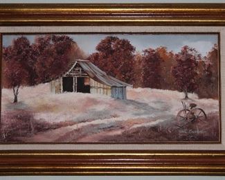 Original Landscape by Edna Chrestman Rural Farm Autumn Landscape (31” x 19”)