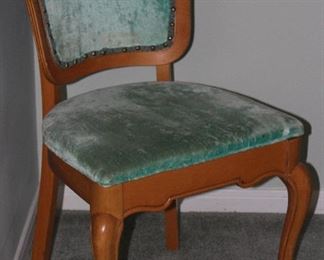 French Provincial Side Chair with Aqua Velvet Upholstered Back & Seat 