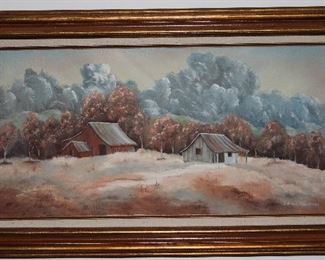 Original Oil on Canvas by Edna Chrestman Old Homestead Landscape (36 3/4 x 21 3/4”)