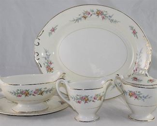 Homer Laughlin “Georgian Eggshell” Depression Era Dinnerware Serving Pieces:  Platter, Gravy w/ Under Plate, Creamer and Sugar Bowl w/Lid