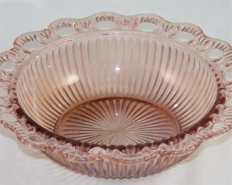 Anchor Hocking “Lace Edge” Pink Ribbed Serving Bowl