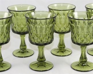 Vintage 1960-70’s Avocado Green Glass Goblets: 6 Wine & 12 Water