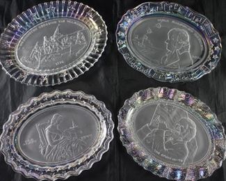 Fostoria “American Milestones” Platters C.1976:  “Washington Crossing the Delaware”(1776), “Star Spangled Banner” (1814), Old Glory” (1777) and “The Spirit of 76”(1776)  