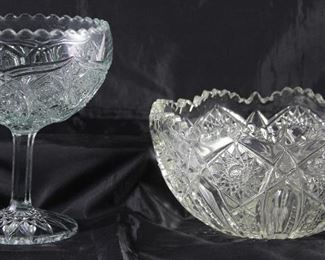 Early American Press Cut Glass Compote.  Indiana Glass Co. Press Cut Glass Bowl