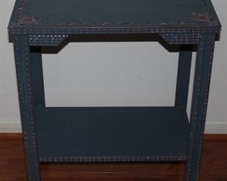 Vintage Depression Era  Blue Hand Painted Side Table (25”H x 22”W x 13”D )