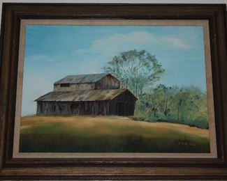 Edna Chrestman Original Oil on Canvas Landscape with Barn signed Edna Fae (30” x 24”)