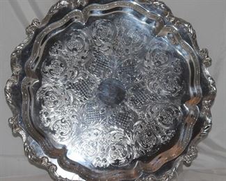 View 2: Wallace “Le Reine” Silver Plate  Footed Torte/Serving Tray (19”D)