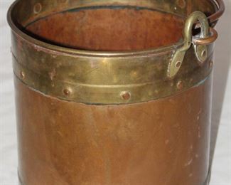 Vintage Bail Handle Copper and Brass Trim Bucket (10” H x10”D)