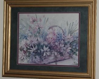 Framed Double Matted Pastel Floral Print (36” x 29.5”)