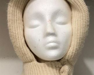 Vintage Ecru Knit Hood with Knit Covered Buttons