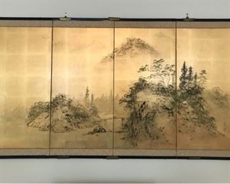 Vintage Byobu Artist Signed 4-Panel from Japan