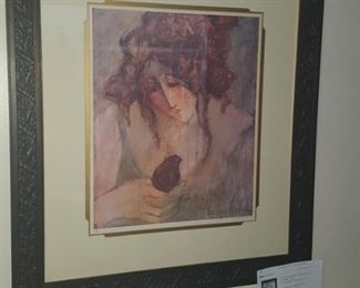Framed and signed Lithograph by Artist Barbara A Wood  "Little Sparrow"