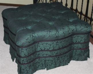 Custom Green Brocade Upholstered Button Tufted Ottoman (30” x 30”)