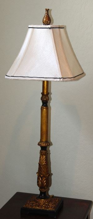 Acanthus Leaf Bronze Leaf Tall Column Lamp (33.5”H) w/Silk Shade
