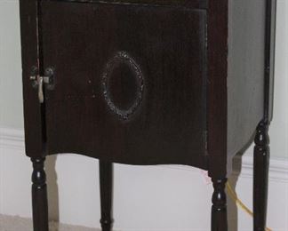 Antique Smoke Stand with Drawer and Single Door Cabinet (14 1/2”W x 27 1/2”H x 14 1/2”D)