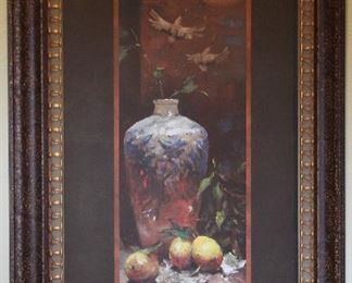 Floral Still Life w/Lemons. Double 4” Mat with Brown, Bronze Accented 4”Frame (25” x 39”)