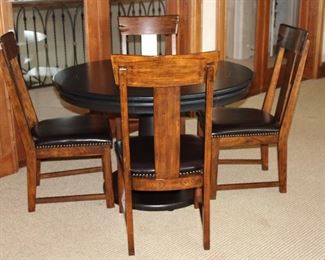 Glen Ellen Professional 48” Pedestal Game Table by California House w/Reversible top. Shown with 4 Solid Wood Side Chair with Upholstered Expresso Leather Seats
