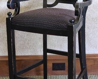 Drexel Heritage (30” H) Black Distressed Bar Stool (1 of set of 4 shown)