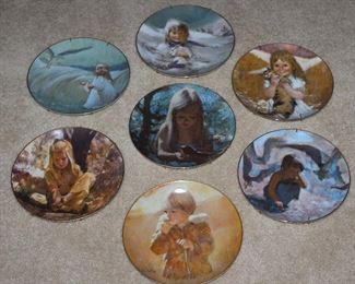 Vilette China Co. “Precious Moments Collection” by Artist, Thomas Utz: “A Friend in the Sky” 1979, “Snow Bunny” 1980, “My Kitty” 1980, “Sand in Her Shoe” 1979, “Dawn” 1980, “Seashells” 1980. Carefree Days Collection “Autumn Wanderer”