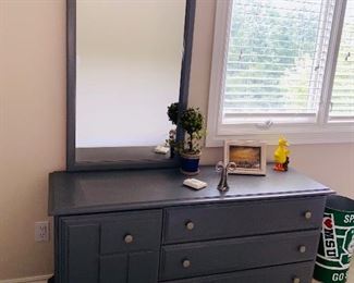 $125 STANLEY FURNITURE LONG GRAY PAINTED DRESSER WITH MIRROR
54”L x 19”D x 73.5”H
