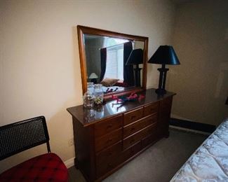 $200 STANLEY FURNITURE LONG DRESSER WITH MIRROR AND GLASS PROTECTOR 
66”L x 18”D x 68.5”H
 
