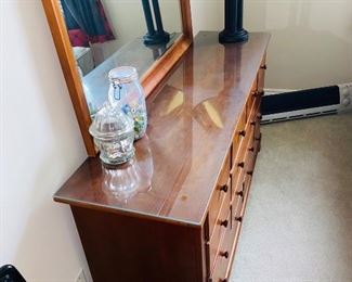 $200 STANLEY FURNITURE LONG DRESSER WITH MIRROR AND GLASS PROTECTOR 
66”L x 18”D x 68.5”H
